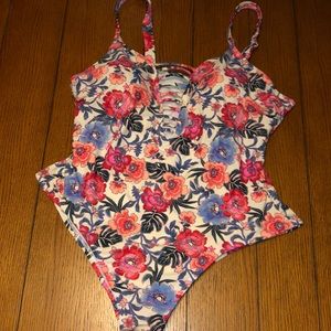 Floral bathing suit.